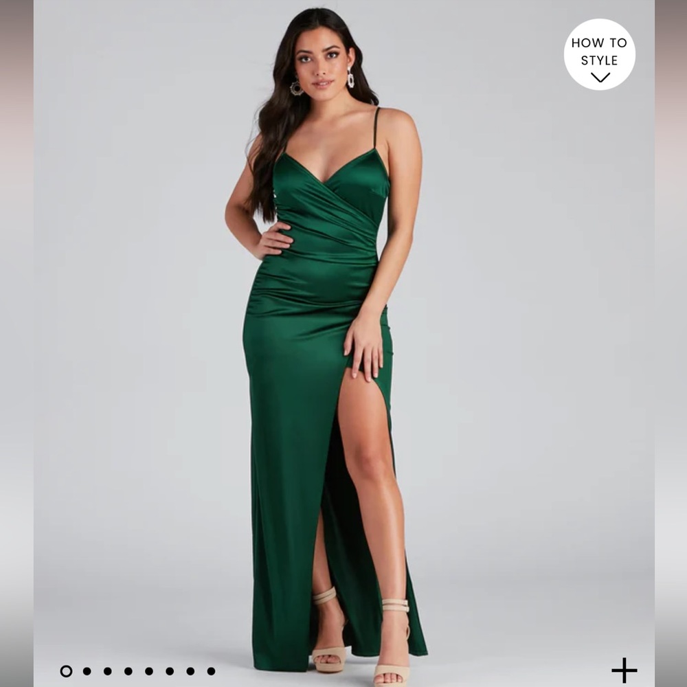Windsor Jolina Wrap Skirt Satin Dress in Hunter Green
